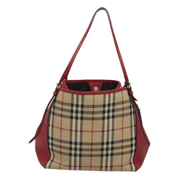 BURBERRY Nova Check Shoulder Bag Canvas Beige Silver Auth PP450